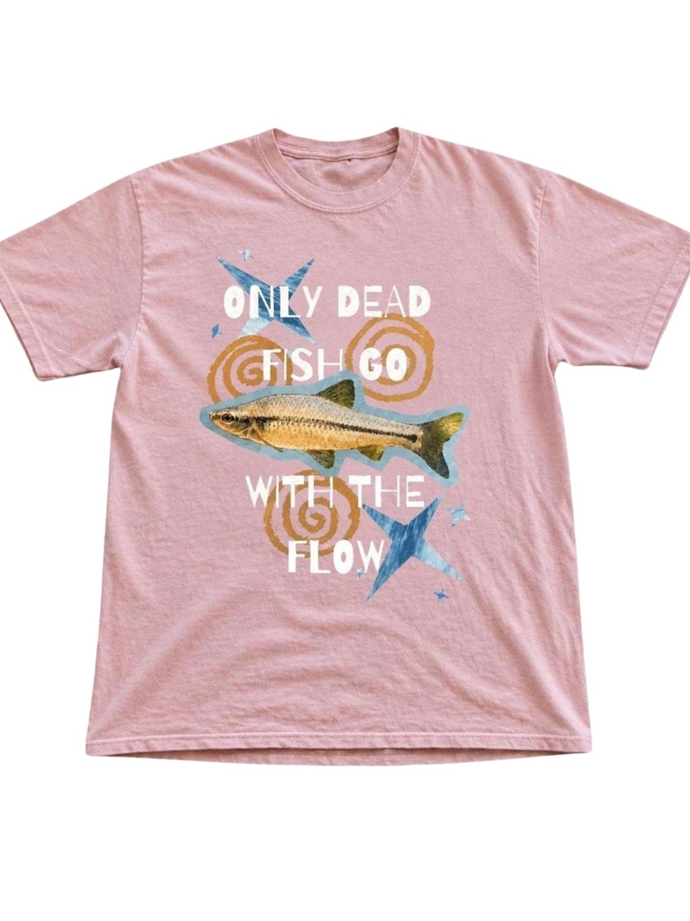 Gildan Pink Graphic Fish Tee – 'Go With The Flow'